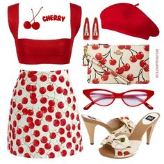 Cherry Themed Outfit, Vivienne Westwood Summer, Ariana Character, Vivienne Westwood Bag, Louboutin Bag, French Style Clothing, Shoes Dolce Gabbana, Girly Fits, 70s Clothing