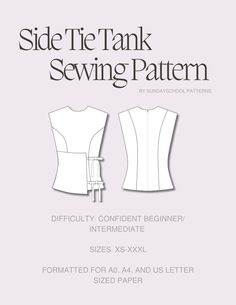 Side Tie Tank Sewing Pattern Digital PDF Sewing Pattern Instant Download Denim Bow Top Sizes XS-XXXL Trendy Diy Blouse - Etsy Sewing Top Ideas, Sewing Clothes For Beginners, Sewing Patterns Top, Sew Ideas, Sewing Hats, Denim Bows, Trendy Diy, Summer Sewing, Shirt Sewing Pattern