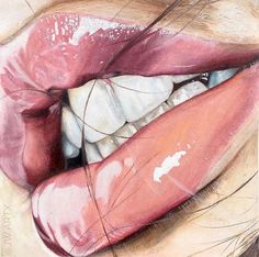 a painting of a woman's mouth and tongue with her teeth painted in pastel