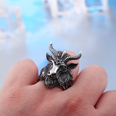 Vikings Jewelry-Gothic Men Satan Ring Stainless Steel Punk Biker Satan Six Pointed Star Animal Goat Head Ring For Men Jewelry Gift Surface Width: 30mm Style: Neo-Gothic Style: Stainless Steel Ring Shape\pattern: Animal Rings Type: Cocktail Ring Ring Size: 7,8, 9,10,11,12,13 Other Style: Fashion, Cool, Vintage, Biker, Viking, Nordic Occasion: Wedding, Anniversary, Engagement, Gift , Party Occasion: Party Model Number: 3256803124688450 Metals Type: Stainless Steel Material: Metal Item Type: Rings Gender: Mens, Womens, Boys Gender: Men Detail Name:Gothic Men Satan Ring Stainless Steel Punk Biker Satan Six Pointed Star Animal Goat Head Ring For Men Jewelry Gift Wholesale Size:US 7 8 9 10 11 12 13 Metal:316L Stainless Steel Never Fade(no need take down when you bathe Packing:Put on Jewelry Bag Goat Ring, Cool Rings For Men, Goat Head, Mens Skull Rings, Gothic Men, Dragon Earrings, Biker Jewelry, Head Ring, Dragon Jewelry