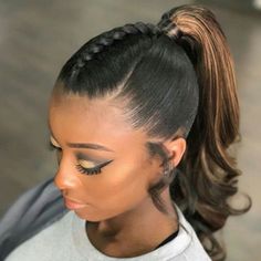 Black Ponytail Hairstyles, American Hairstyles, Easy Hairstyles For Medium Hair, Braided Ponytail Hairstyles, A Ponytail, A Pony, Hair Ponytail Styles, African American Hairstyles, Sleek Ponytail