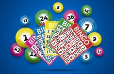 a lottoon with numbers and balls on the blue background