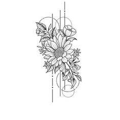 a black and white flower tattoo design