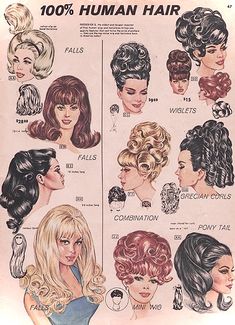 Vintage Hairstyles Drawing, Vintage Hair Magazine, Vintage Hair Aesthetic, 60 Hairstyles Vintage, 70s Advertisements, 60s Hair Styles, 1960’s Hairstyles, 70's Hairstyles, 60's Hairstyles