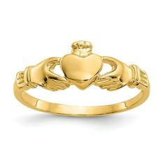 14k Madi K Claddagh Baby Ring. Material: Primary - Purity:14K|Band Width:7 mm|Feature:Solid|Manufacturing Process:Casted|Material: Primary:Gold|Item Weight U/M:gm|Product Type:Jewelry|Jewelry Type:Rings|Sold By Unit:Each|Material: Primary - Color:Yellow|Ring Type:Themed Size: 9.  Gender: unisex.  Age Group: infant. Yellow Pearl Earrings, Baby Ring, Brown Pearl Earrings, Baby Rings, Claddagh Ring, Yellow Rings, Claddagh Rings, Celtic Rings, Pearl And Diamond Earrings