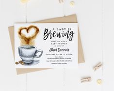 "Celebrate the joy of impending parenthood with our \"A Baby is Brewing\" coffee-themed baby shower invitation template download, offering a printable option to brew up excitement for your special event with a charming coffee baby brewing motif. DEMO LINK - TRY BEFORE YOU BUY: https://jettemplate.com/demo/YI2160 View Matching Items Here: https://www.etsy.com/shop/PetalsPaperieCo?search_query=04 * * * * * * * * * * * * * * * * * * INSTANT DOWNLOAD: - Please note this listing is for an ONLINE edit A Baby Is Brewing Coffee, Brewing Coffee, Baby Shower Invitation Template, Invitation Baby Shower, Baby Brother, Baby Shower Theme