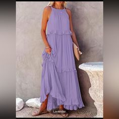 Tiered Ankle Tank Dress, Vacation Backless Halter Neck Dress For Summer, Flowy Beach Dress, Textured Maxi Dress, Ruffle Long Dress, Tie Up Dress, Holiday Dresses Women, Dress Cake, Sleeveless Long Dress, Beach Maxi Dress, Estilo Chic