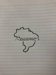 a piece of lined paper with the outline of a map