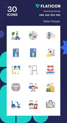 the flat icon set includes different types of people and things to see on this page