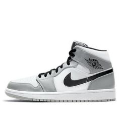 Air Jordan 1 Mid 'Smoke Grey' 554724-092 Retro Basketball Shoes  -  KICKS CREW Basketball Shoes For Men, Retro Basketball Shoes, Jordan Sneaker, Dr Shoes, Jordan Retro 1, Nike Air Jordan 1, Air Jordan Shoes, Nike Swoosh, Air Jordan 1 Mid