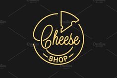 the cheese shop logo with an arrow in it's center on a black background