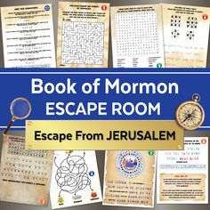 Embark on an exciting adventure with this Escape From Jerusalem Book of Mormon DIY escape room! This printable family game is perfect for LDS youth, kids, and even for Family Home Evening activities.  This printable escape room comes with 9 puzzles featuring Book of Mormon words, riddles, and clues. Each puzzle gives you a clue to help you in the next puzzle. What to know: ⭐  You don't have to cut, glue, or do any prep. Just print it and give it to the kids. 👈 ⭐  This game works with 1 person o Lds Escape Room, Relief Society Christmas, Room Escape Games, Book Of Mormon Scriptures, Mormon Scriptures, Diy Escape Room, Lds Seminary, Rs Activities, Sunday School Games