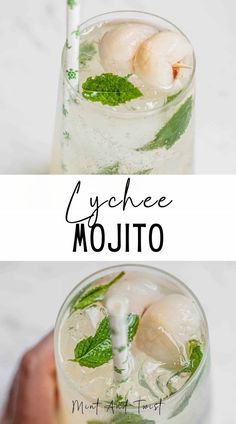 the mojito cocktail is made with fresh mint, lime and ice water to make it