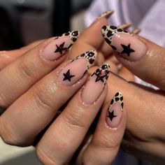 24Pcs Autumn False Nails Press on Nails Almond Full Cover French Leopard Print Glitter Cat Eye Star Pink Leopard Nails Designs, Leopard Christmas Nails, Nude Leopard Nails, Leopard Manicure, Y2k Designs, Gyaru Nails, Eye Nail Art, Star Nail Art, Leopard Print Nails