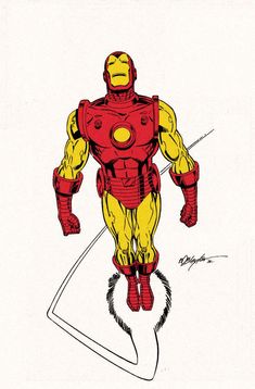 a drawing of iron man flying through the air