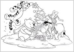 winnie the pooh and friends christmas tree coloring pages for kids to print out on