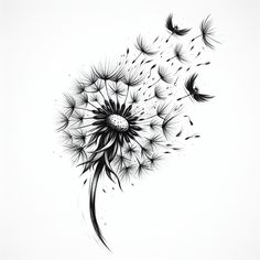 a drawing of a dandelion blowing in the wind