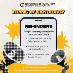 the flyer for an upcoming seminar on filing ofcandiacy, which is being held in