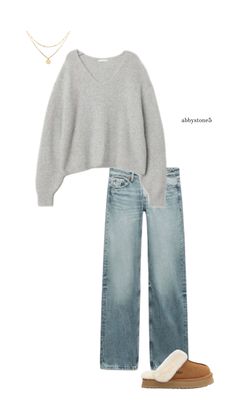 a sweater, jeans and slippers are on display in this fashion post - shopping guide