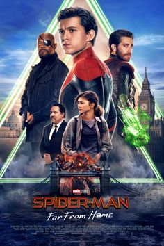 the movie poster for spider - man far from home, starring in english and spanish