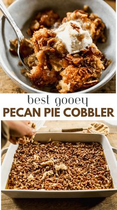 pecan pie cobbler recipe in a casserole dish