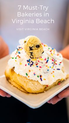 a person holding a plate with a doughnut covered in frosting and sprinkles