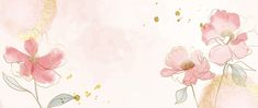 pink flowers with gold glitters on a light pink and white background, watercolor painting