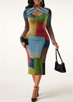 Color:Rainbow Color;Size:1X;Size:2X;Size:3X;Package Contents:1 X Dress;Occasion:Work;Style:Bohemian; Big Belly Outfits, Big Belly Outfits Plus Size, Halter Bodycon Dress, Geometric Print Dress, Solid & Striped, Plus Size Kleidung, Rainbow Color, Long Sleeve Bodycon Dress, Work Fashion