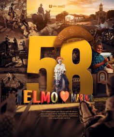 an advertisement for the 50th anniversary of elmo marro, featuring people riding horses