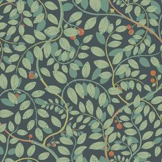 a wallpaper with leaves and berries on it