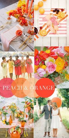 an orange and pink wedding color scheme with peaches and oranges in the background