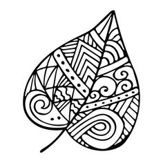 a black and white drawing of a leaf with swirls on the leaves is shown