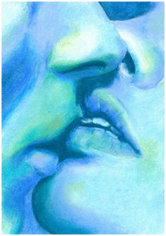 an abstract painting of a man's face with blue and green paint on it