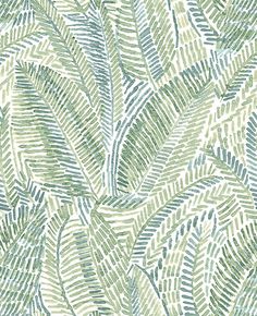 a green and white wallpaper with leaves on it