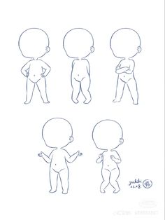 the stages of how to draw a cartoon character in three different poses, from front and back