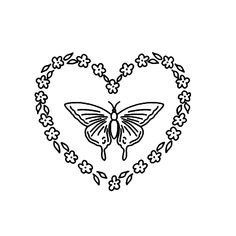 a heart shaped with flowers and a butterfly