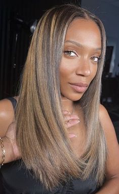 Chocolate Hair With Blonde Highlights Black Woman, Full Highlights For Black Women, Brown And Blonde Highlights Natural Hair, Dark Brown Hair With Caramel Highlights Black Women, Honey Blond Balayage On Brown Hair Black Women, Black Woman Highlights Hair, Blonde Hair Highlights Black Women, Brunette Balayage Hair Black Women, Chocolate And Blonde Hair Black Women