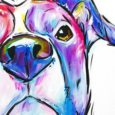 a colorful painting of a dog's face