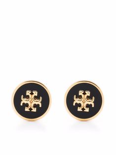 black/gold-tone 18kt gold plated/enamel detail two-tone design stud design signature Double T motif gold-tone logo plaque Sold in pairs. Black Earrings Studs, Black Earrings Elegant, Extravagant Earrings, Stud Earrings Black, Gifts 2023, Bday Gifts, Stud Design, Tory Burch Earrings, Enamel Stud Earrings