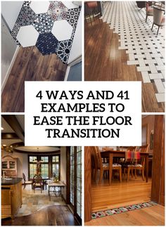 ways and 26 examples to ease the floor transition cover Wooden Floor Transition To Tiles, Two Different Wood Floors Transitioning Kitchen, Laminate And Tile Flooring Together, Wooden Floor To Tiles Transition, Tiled Kitchen Wooden Living Room, Wood And Tiled Kitchen Floor, Tile That Looks Good Next To Wood Floors, Blending Tile And Wood Flooring, Kitchen With Different Flooring