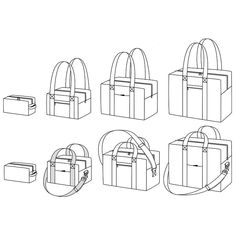 six handbags are shown in black and white