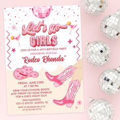 a pink and white birthday party with disco balls