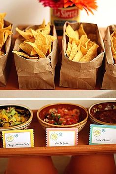 mexican party food with chips, salsa and guacamole