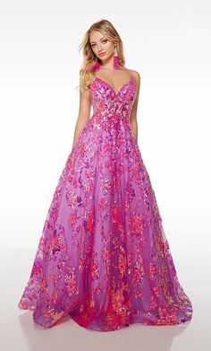 61516 Bright Orange 4 Spring 2024 Pink Orange Dress, Floral Ballgown, Sequin Corset, Sequin Ball Gown, Purple Pink Color, Alyce Paris, Corset Dress Prom, Prom Ball Gown, Prom Designs