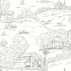 Pasture Toile Wallpaper Wallpaper Boulevard, Farmhouse Wallpaper, Wallpaper Warehouse, Toile Wallpaper, York Wallpaper, Drops Patterns, Hay Bales, W Wallpaper, York Wallcoverings