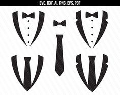 the silhouettes of tuxedos and bow ties are shown in black on a white background