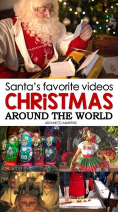 santa's favorite videos christmas around the world with pictures and text overlays