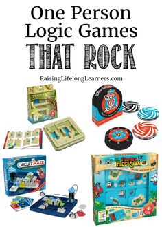 an image of a game set with the words, one person logic games that rock