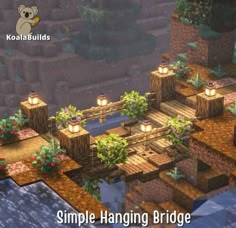 an animated image of a bridge surrounded by trees and flowers with the words simple hanging bridge