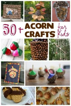 the cover of 50 acorn crafts for kids